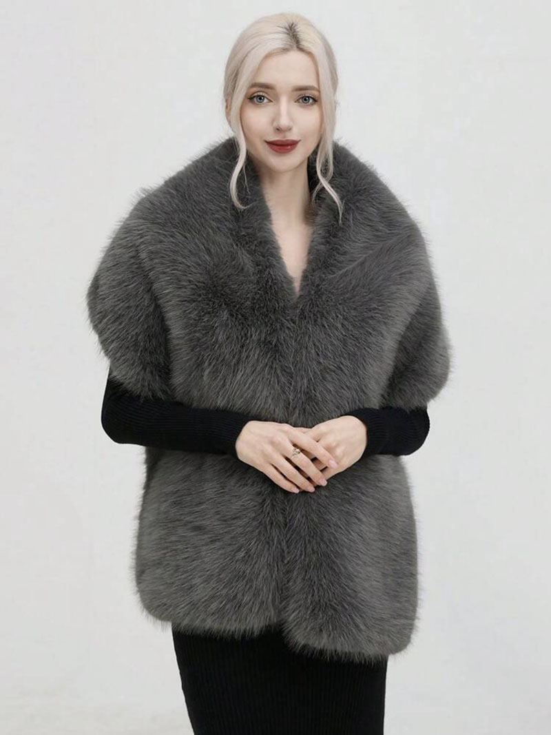 Shawl Wrap Winter - Fashion Luxury Faux Fox Fur Shawl