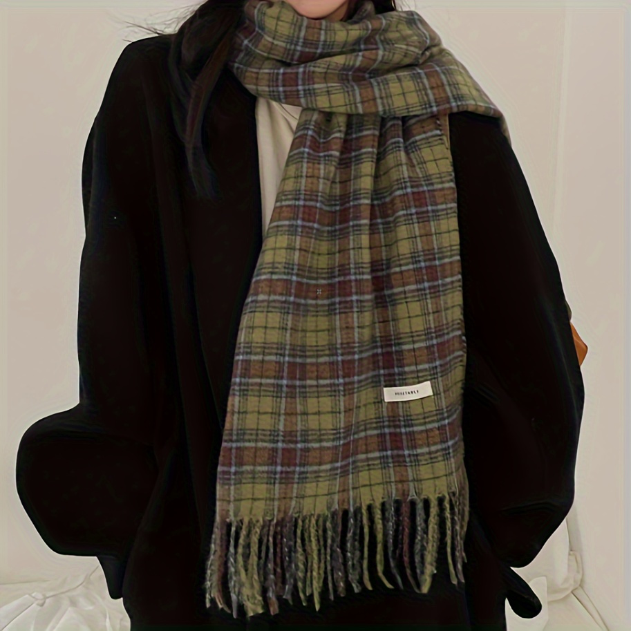 Vintage Green Plaid Tassel Sca - огляд і ціна Wool Scarf Men