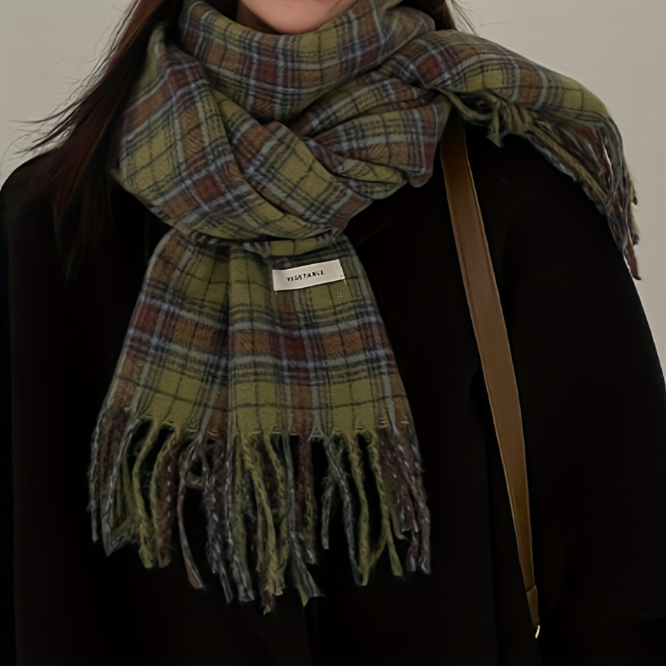 Vintage Green Plaid Tassel Sca - огляд і ціна Wool Scarf Men